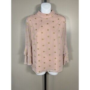 Anthropologie Hutch Blouse Pink And Gold Polka Dot Size M